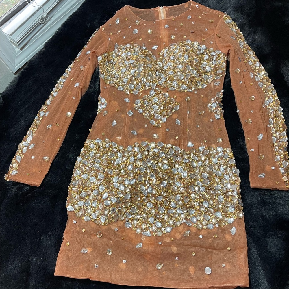Gold long sleeve sequins prom/birthday dress